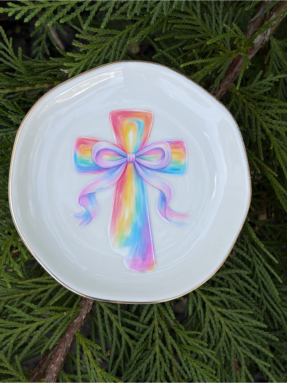 Rainbow Cross Decorative Trinket Dish